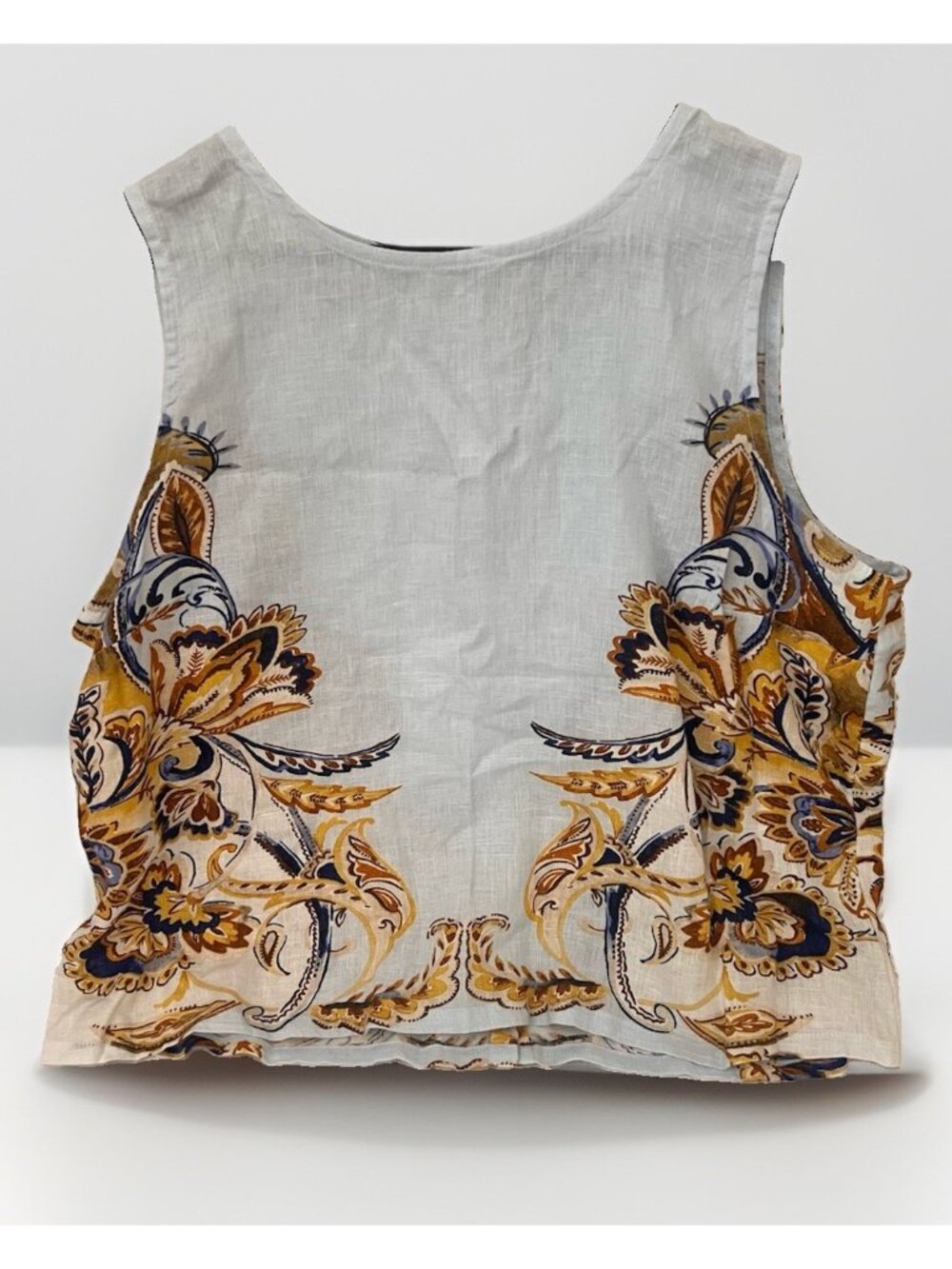 Joie Linen Sleeveless Floral Top L Back Button Cottagecore-Art to Wear-Beachy.ii